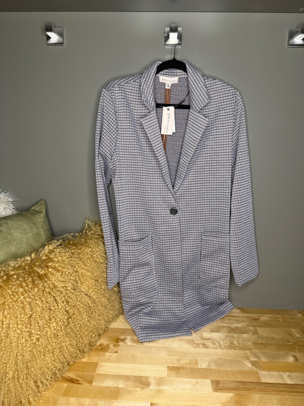 Philosophy women's Checkered Sport Coat - Gray & Black